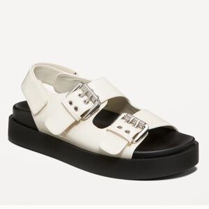 Faux-Leather Chunky Buckle Sandals